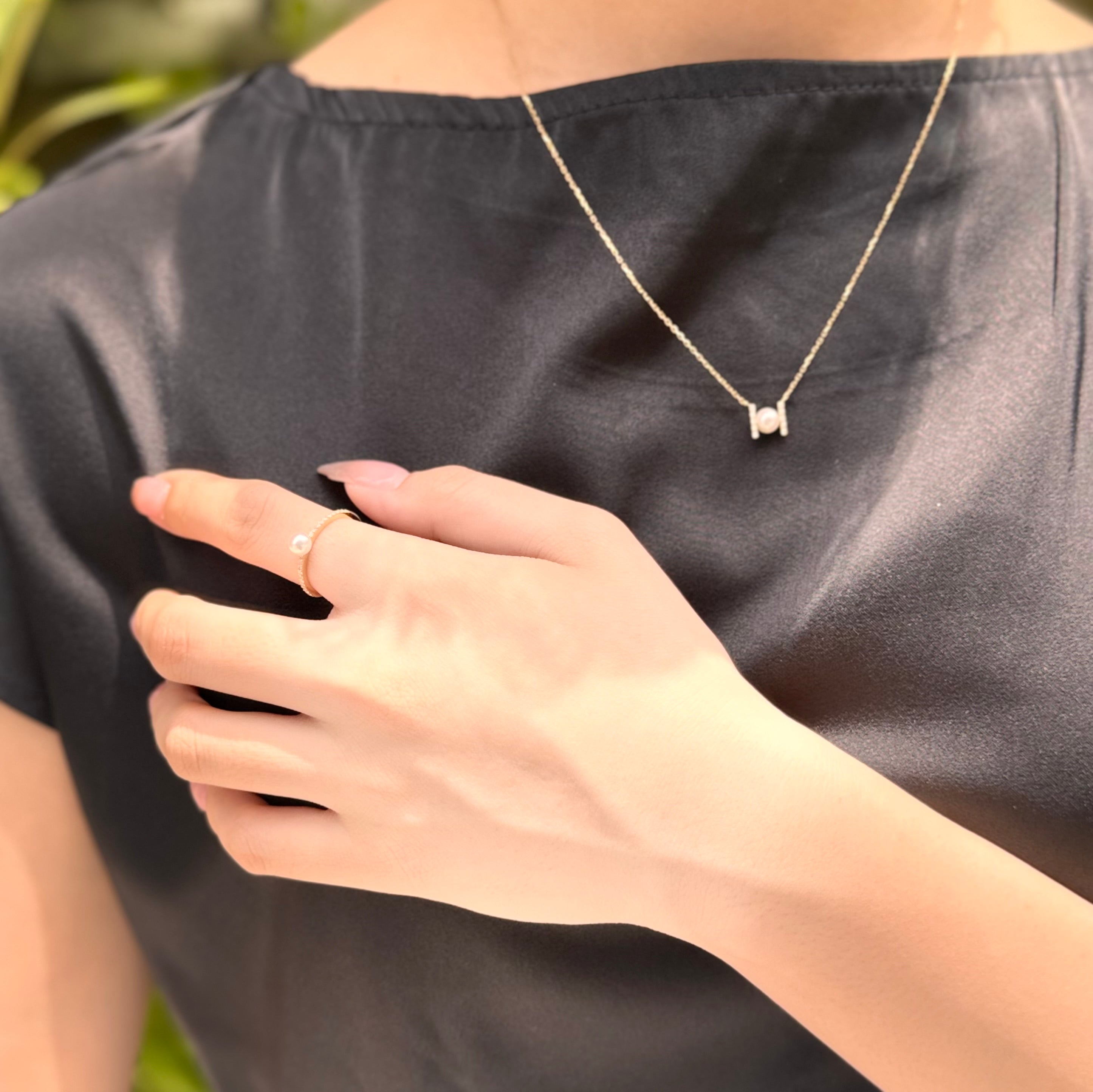 パール/ダイヤモンド K18リング(アコヤ真珠/4.5mm)〈M0110010〉