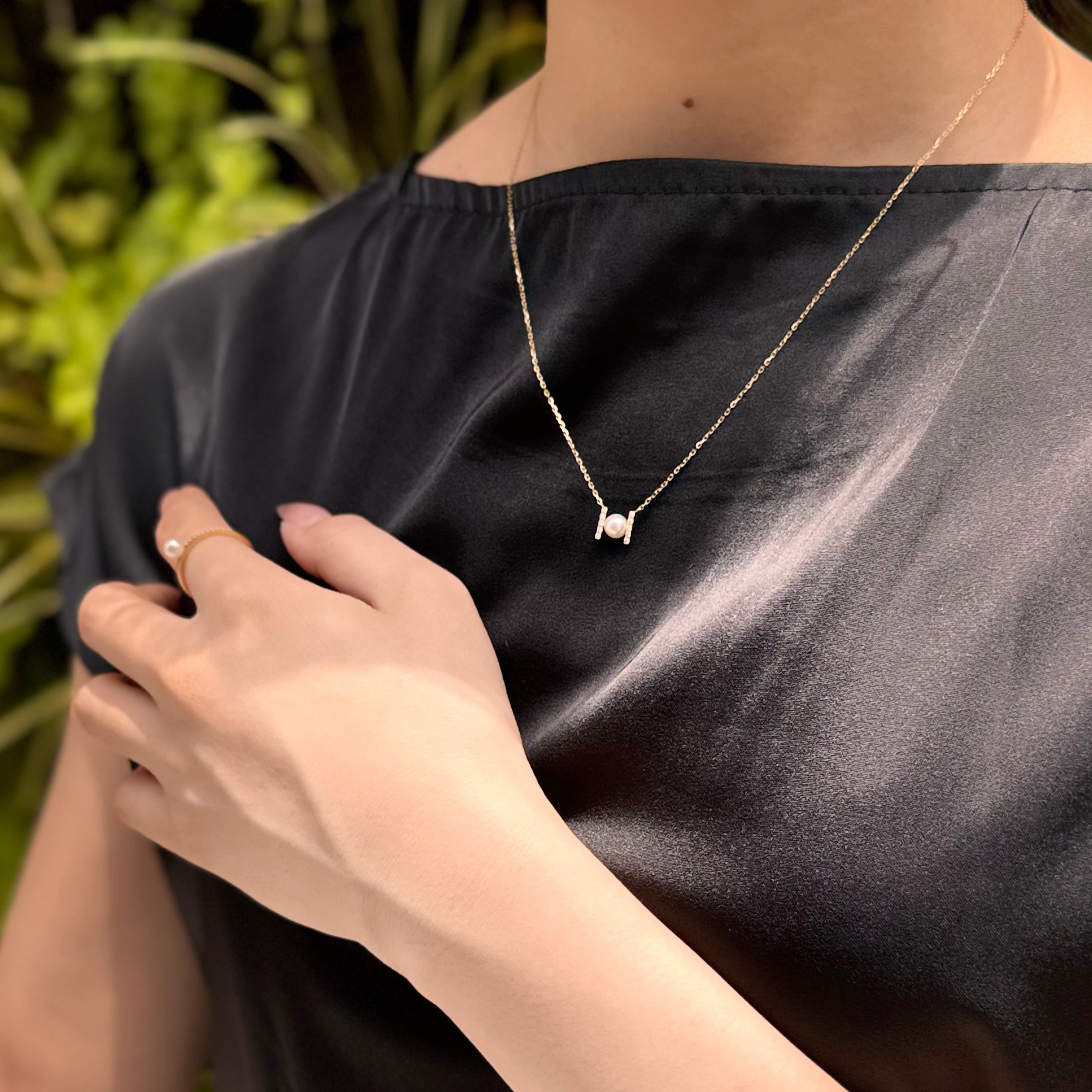 パール/ダイヤモンド K18ネックレス(アコヤ真珠/4.5mm)〈M0110011〉