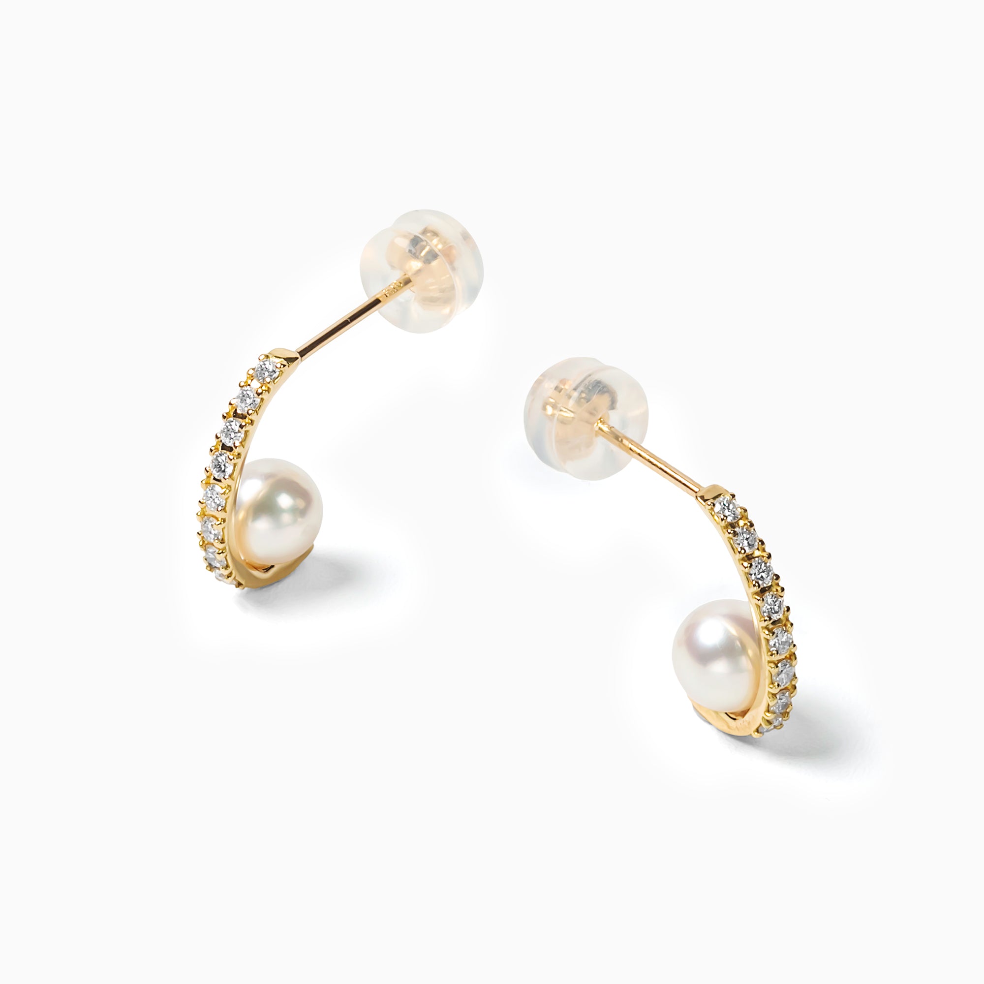 パール/ダイヤモンド K18ピアス(アコヤ真珠/4.5mm)〈M0110013〉