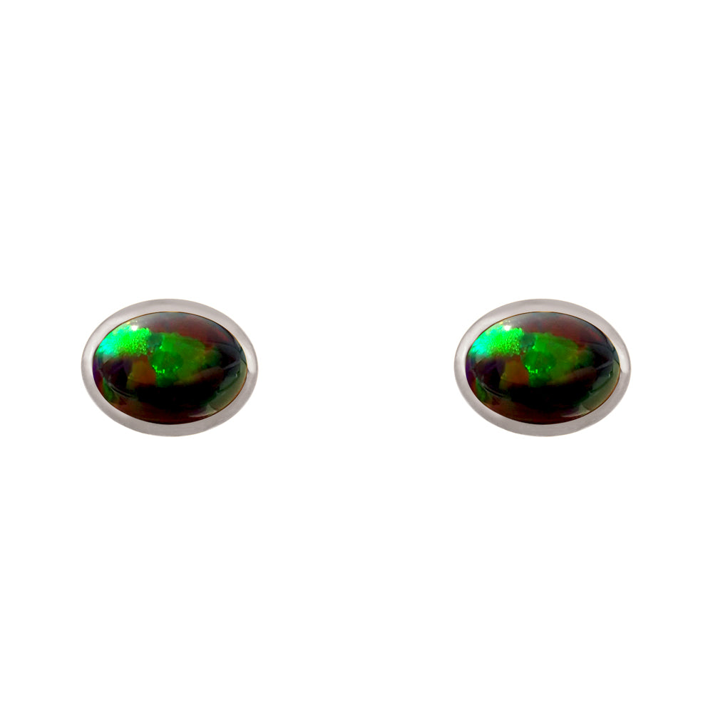 ブラックオパール プラチナピアス(クレサンベール/1カラットサイズ/オーバル/カボションカット/フクリン/10月誕生石)《WEPB3600》