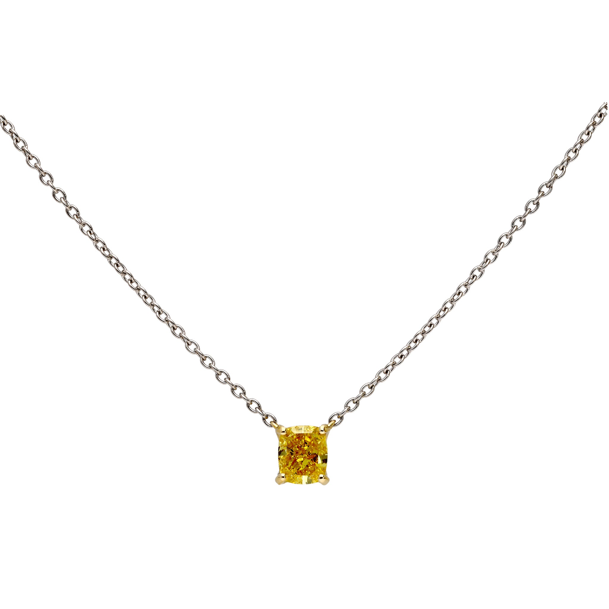 イエローダイヤモンド プラチナネックレス（F.V.Y/0.5ct/クッションカット/グレーディングレポート付)《WPDD4258》