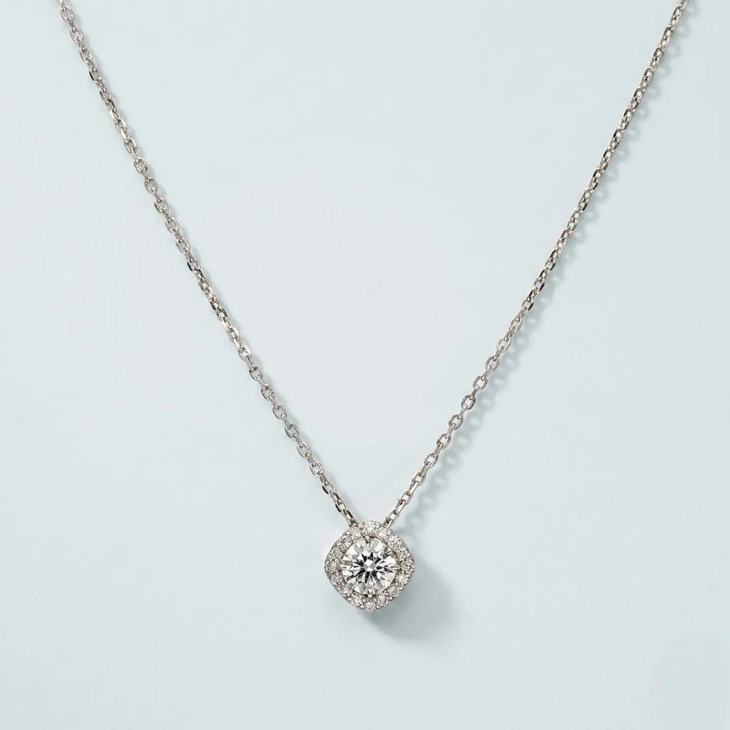 ダイヤモンド シルバーネックレス(ラボグロウン/0.3ct/取り巻き/プラチナメッキ)《WPDG0061》