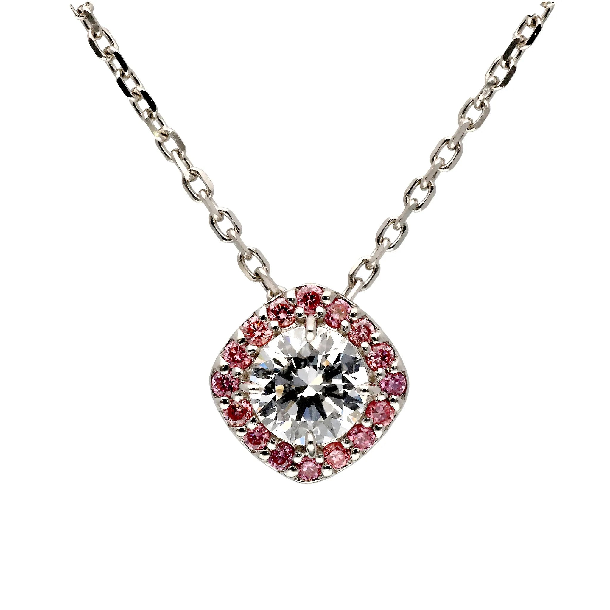 ダイヤモンド シルバーネックレス(ラボグロウン/0.3ct/取り巻き/ピンクメレ/プラチナメッキ)《WPDG0062》