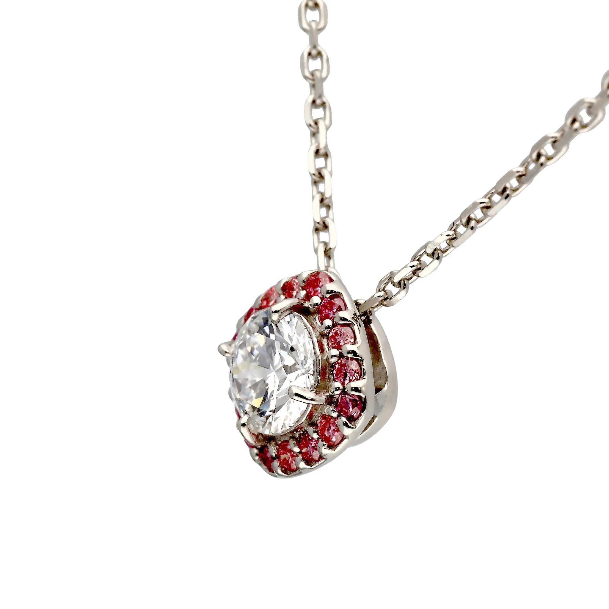 ダイヤモンド シルバーネックレス(ラボグロウン/0.3ct/取り巻き/ピンクメレ/プラチナメッキ)《WPDG0062》