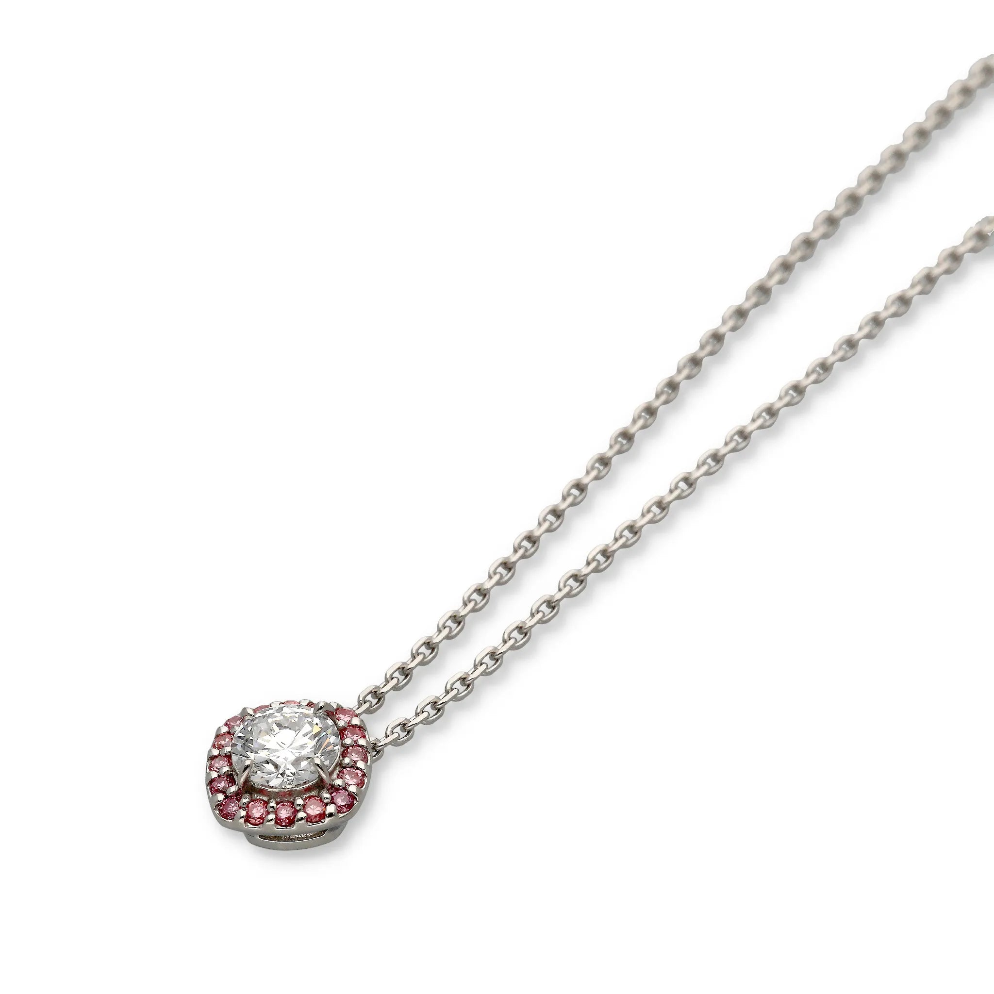ダイヤモンド シルバーネックレス(ラボグロウン/0.3ct/取り巻き/ピンクメレ/プラチナメッキ)《WPDG0062》