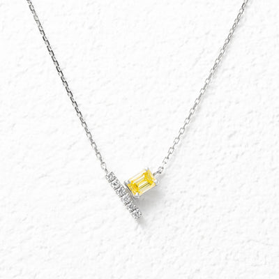 イエローダイヤモンド/ダイヤモンド プラチナネックレス（ラボグロウン/エメラルドカット/Solrelier/4月誕生石）《WPDG7001》