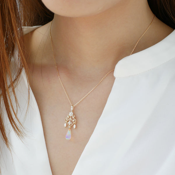 ウォーターオパール K18 ネックレス ダイヤモンド ウォーターオパール