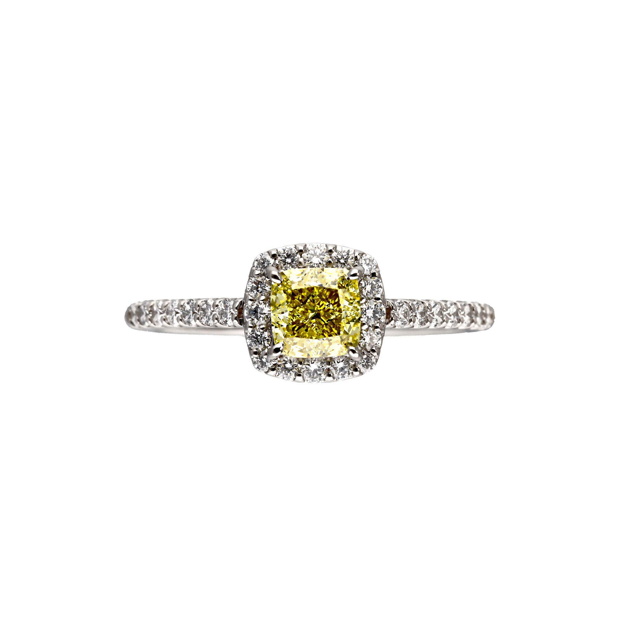 イエローダイヤモンド プラチナリング（F.V.Y/0.53ct/クッションカット/グレーディングレポート付)《WRGD4257》
