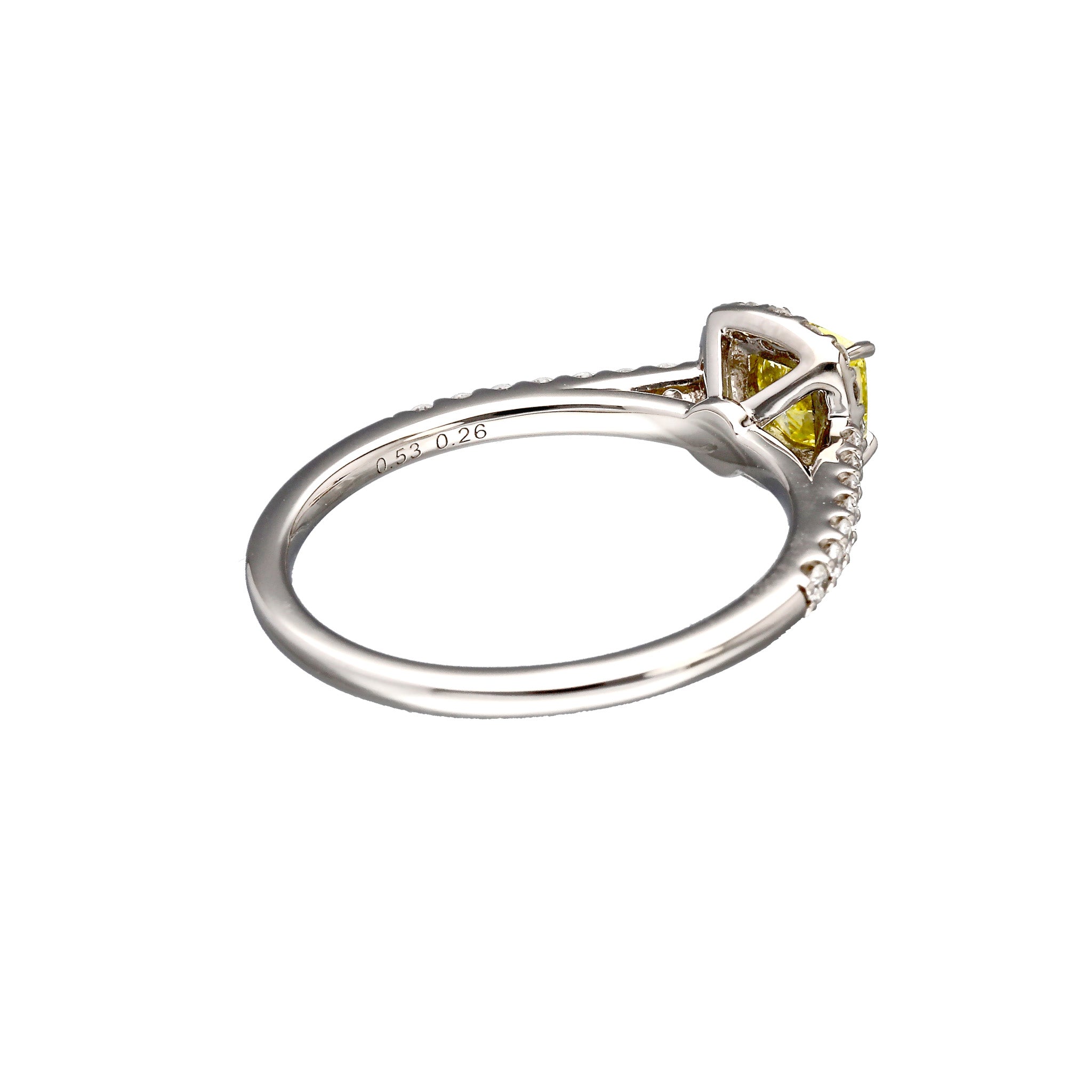イエローダイヤモンド プラチナリング（F.V.Y/0.53ct/クッションカット/グレーディングレポート付)《WRGD4257》