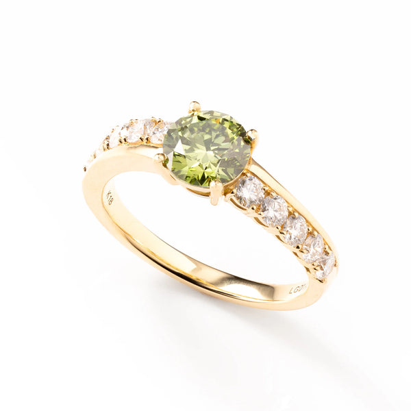 グリーンダイヤモンド K18リング(ラボグロウン/ウェーブ/1.04ct/鑑別