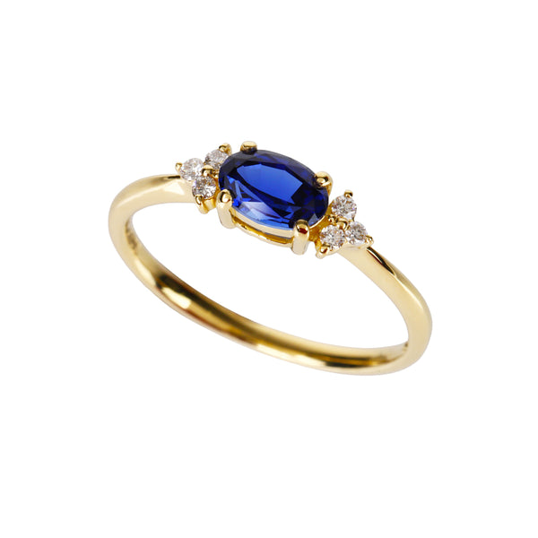 ブルーサファイア/ダイヤモンドK18リング(クレサンベール/9月誕生石)