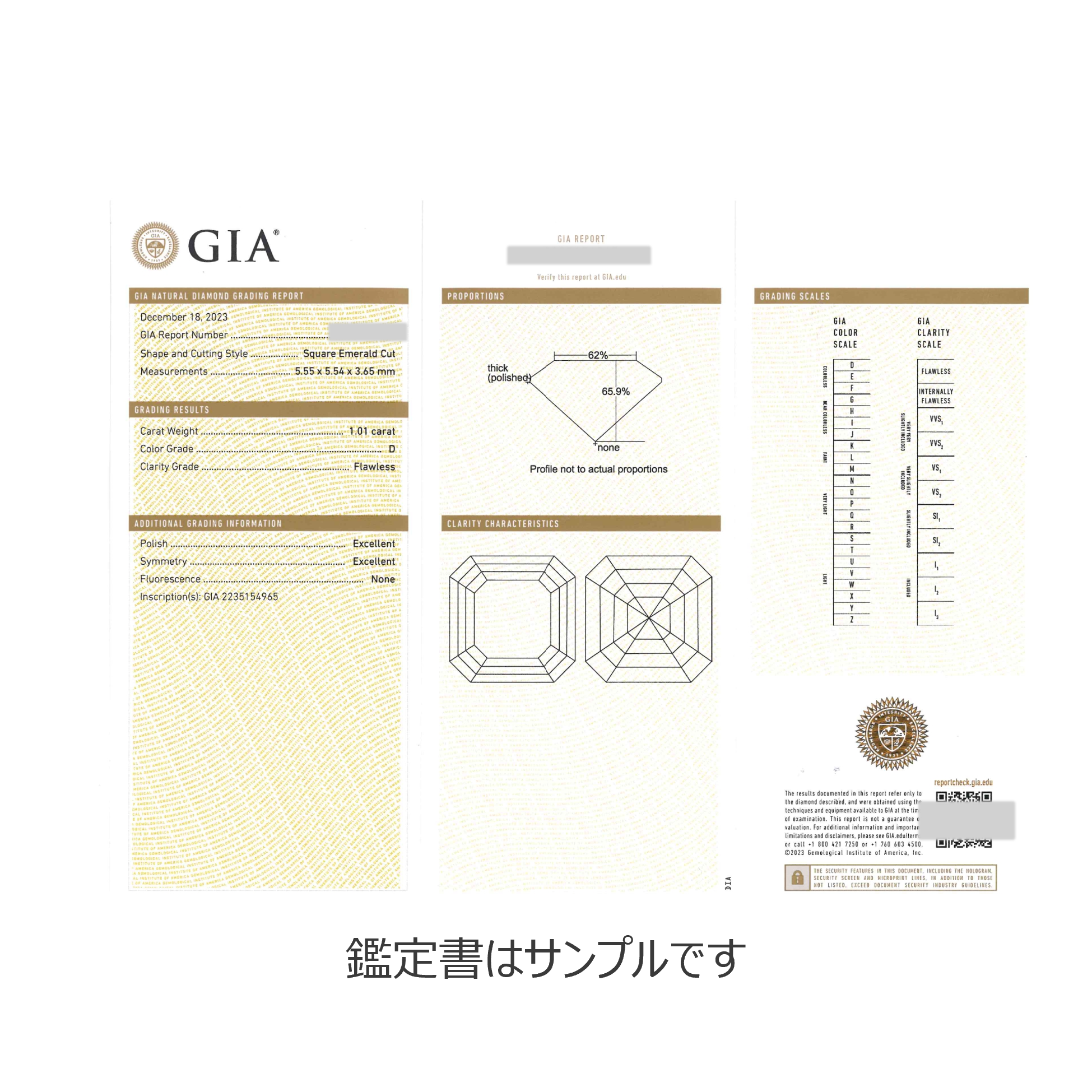 ダイヤモンド ルース(1.0カラットUP/Dカラー/FL(フローレス)/スクエアエメラルドカット/4月誕生石/GIAグレーディングレポート付き)《JOOD2017》