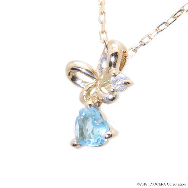 ブルートパーズ/ダイヤモンド K18ネックレス(蝶モチーフ/ハート